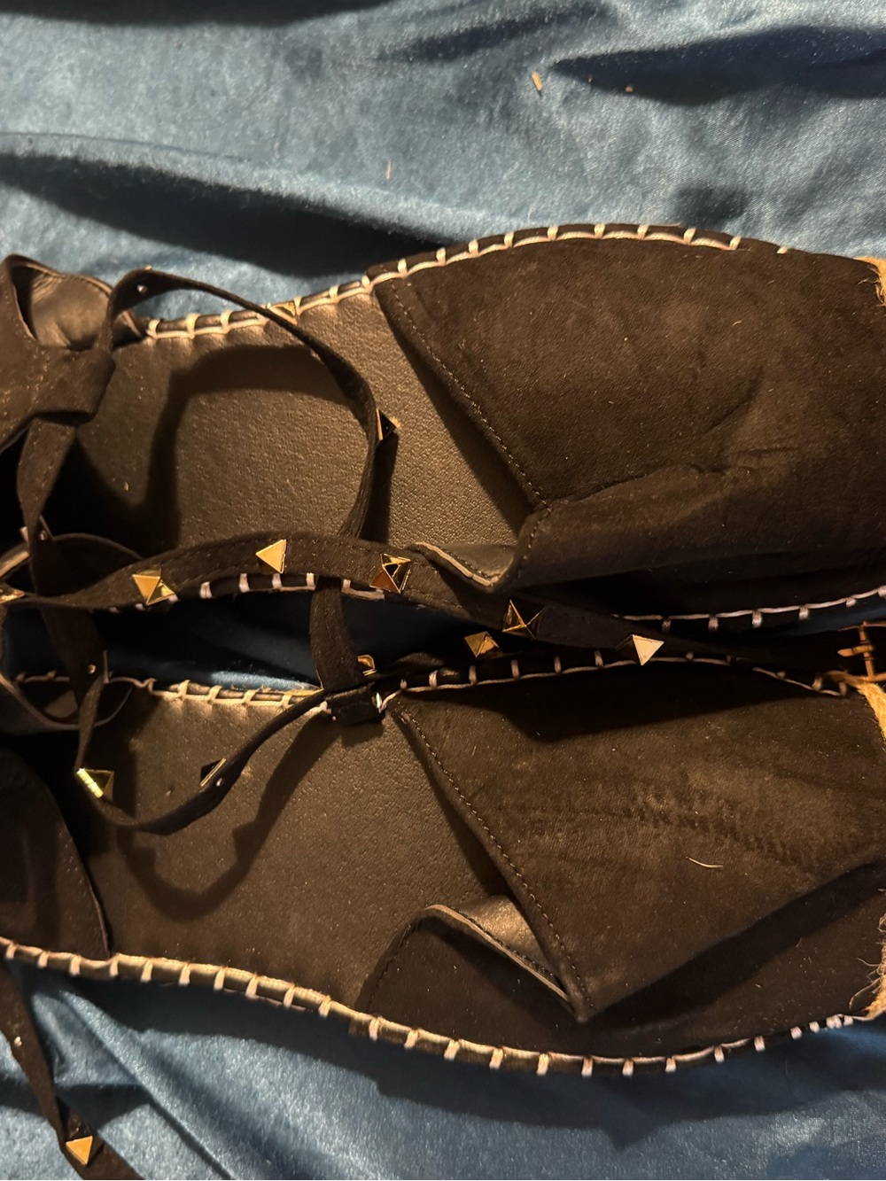 Women’s Size 8 Black Espadrille Flats with Studded Ankle Tie